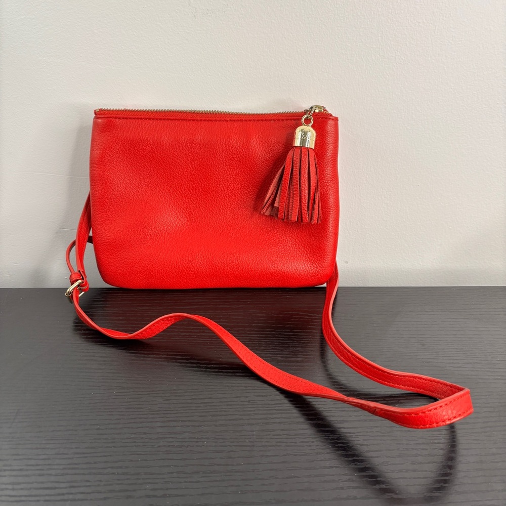 Talbots Red Leather Cross Body Bag WithTassel & Long Shoulder Strap Like New